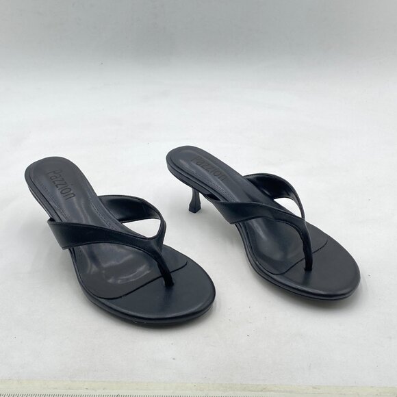 Pazzion Black Open Toe Kitten Heels Flip Flop Slip On Low Heel Thong Sandal - Picture 3 of 7
